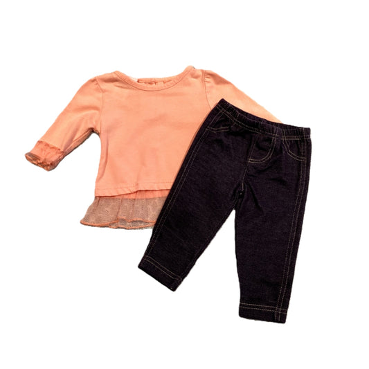 3-6 Girls Little Lass Coral Blouse with Sheer Ruffles, Carter's Stretchy Denim Jeggings