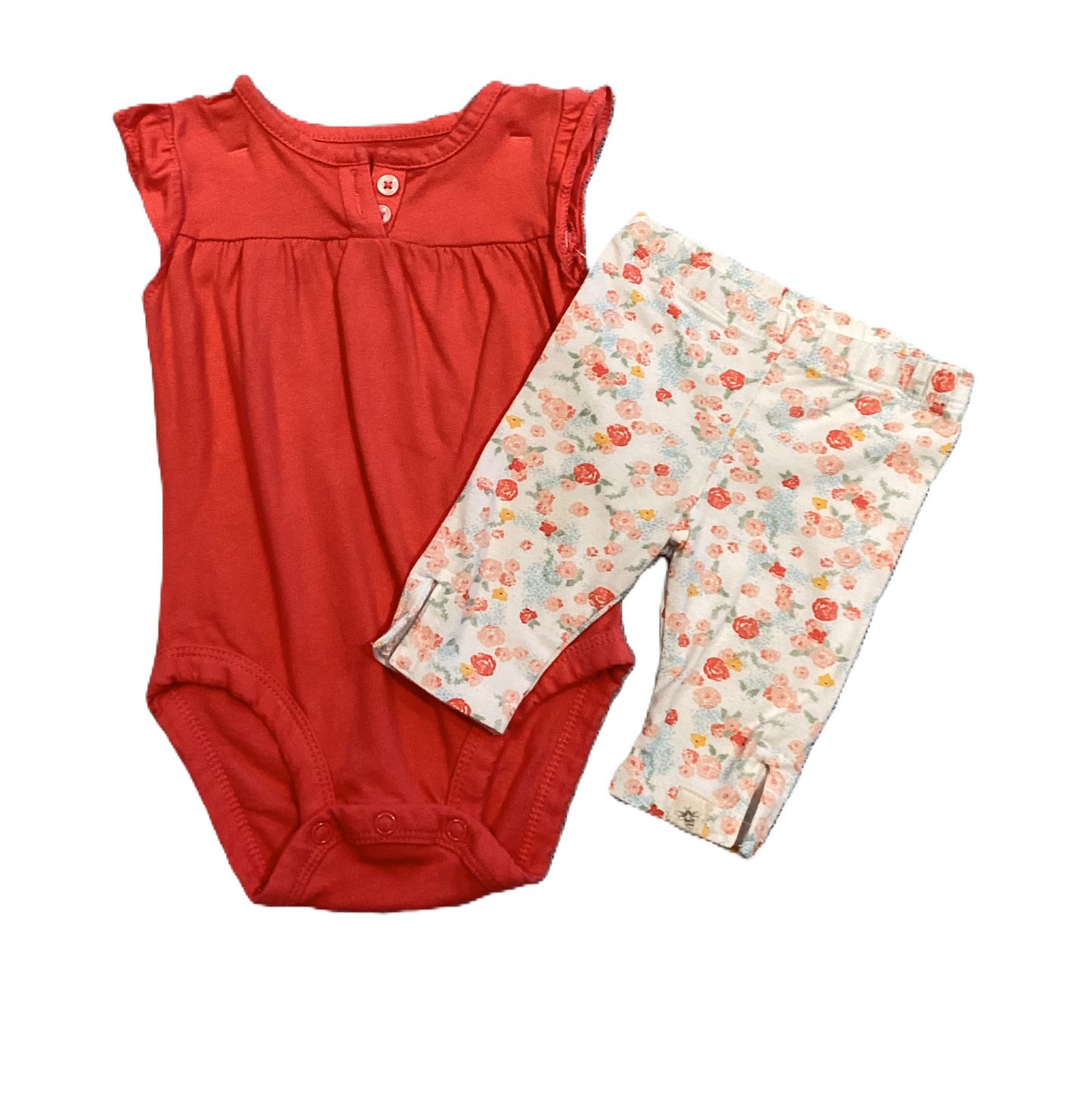 3-6 Girls Carter's Coral Onesie, Burt's Bees Floral Leggings