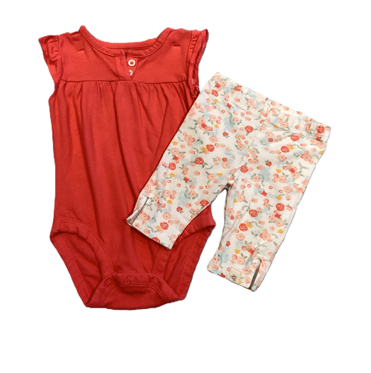 3-6 Girls Carter's Coral Onesie, Burt's Bees Floral Leggings