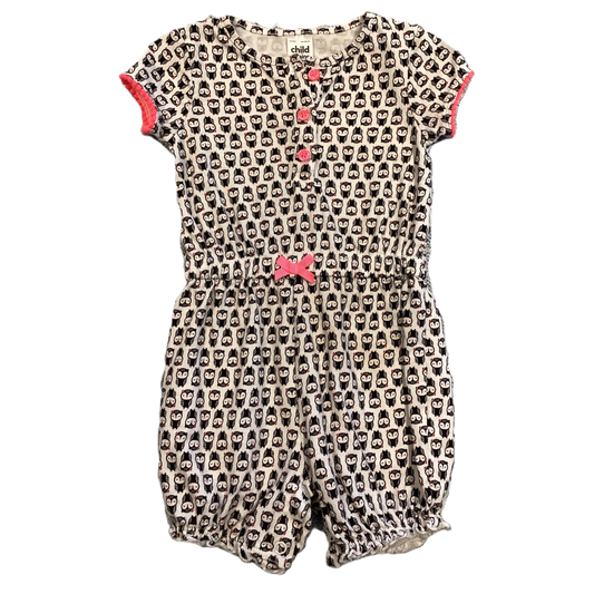 3-6 Girls Child of Mine White Owl Romper with Pink Detail