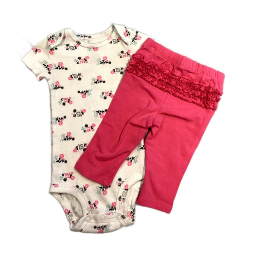 3-6 Girls Child of Mine White/Blue/Pink Onesie, Old Navy Ruffle Bum Pink Leggings