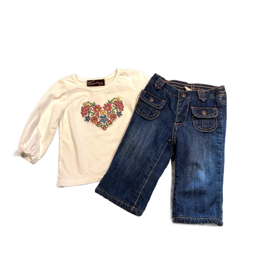 3-6 Girls Sweet Ivy Heart Long-Sleeved Tshirt, Old Navy Fur Lined Jeans