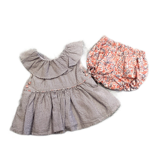 3-6 Girls Gwan's Closet Floral/Blue Striped Matching Dress & Bloomer Set