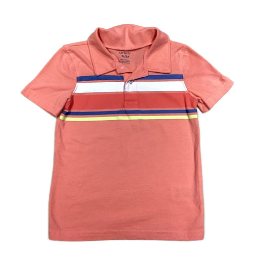 3T Boys Carter's Peach Polo w/ Multi-colored Chest Stripes
