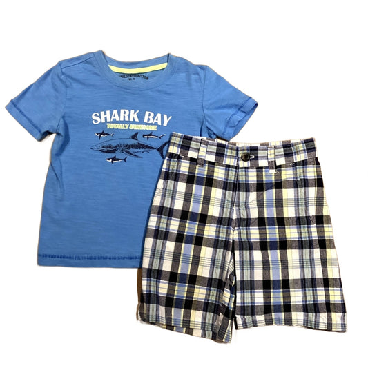 3T Boys Buffalo David Bitton Light Blue Shark Bay Totally Jawsome Tshirt, Janie and Jack Plaid Shorts