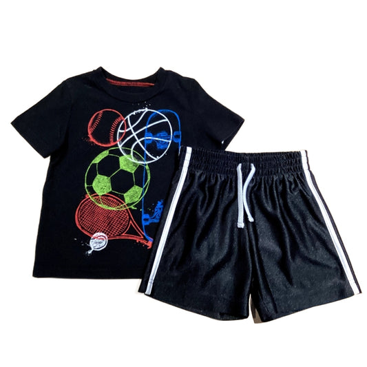 3T Boys Circo Black Tshirt w/ Sports Balls, Jumping Beans Black Sports Shorts