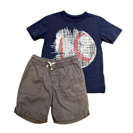 3T Boys Carter's Blue Baseball Tshirt, Cat & Jack Gray Shorts