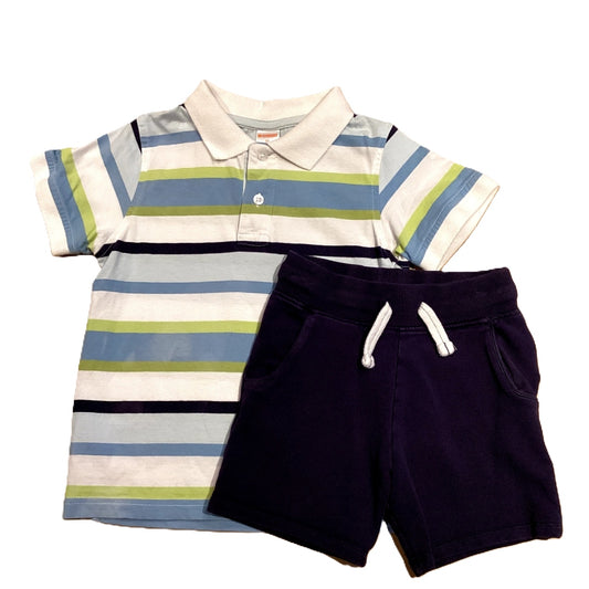 3T Boys Gymboree White/Blue Striped Polo, Blue Shorts