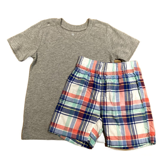 3T Boys Honest Gray Tshirt, Carter's Pastel Plaid Shorts