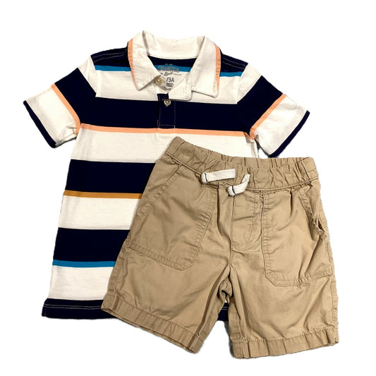 3T Boys OshKosh White/Royal Striped Polo, Carter's Khaki Shorts
