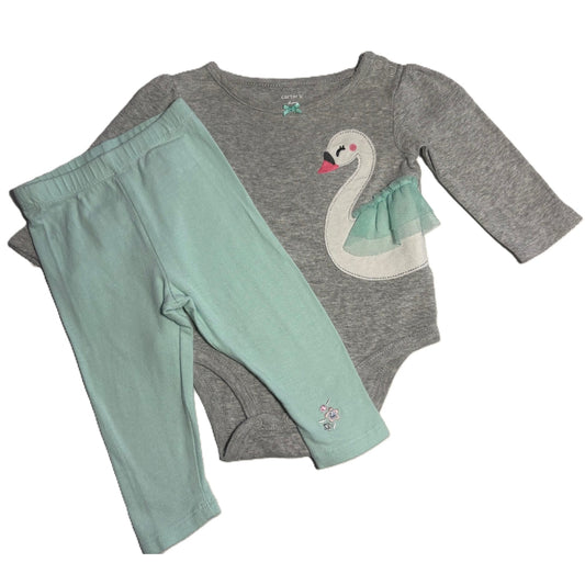 3-6 Girls Carter's Long Sleeve Onesie w/Swan, Kids Headquarters Mint Leggings
