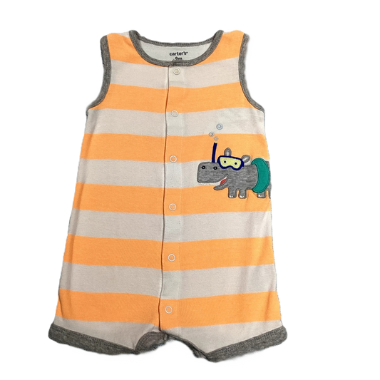 6-9 Boys Carter's Light Orange/White Striped Romper w/Hippo