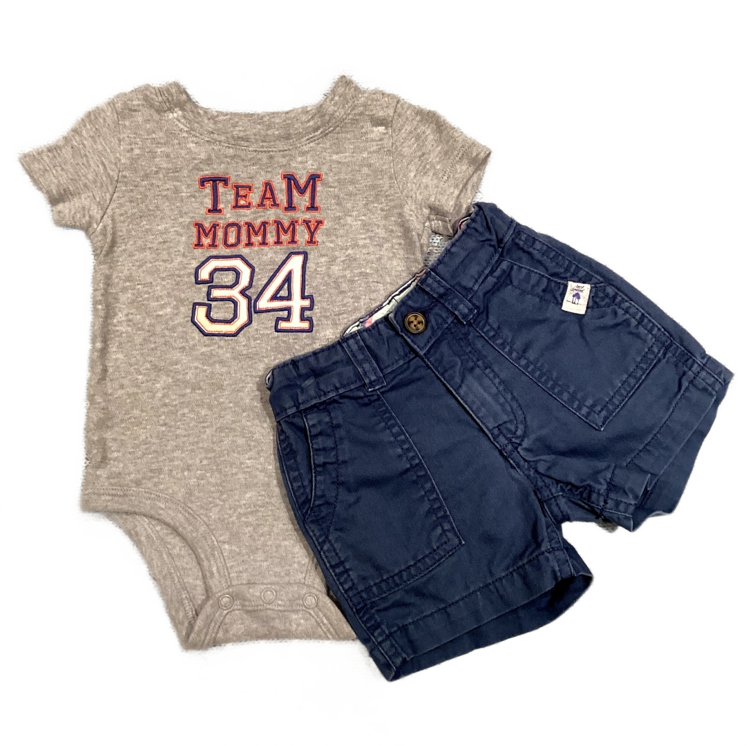 6-9 Boys Carter's Gray Team Mommy Onesie, Carter's Shorts