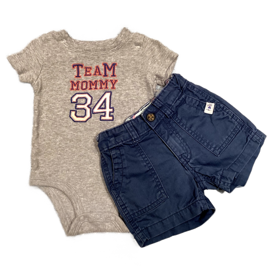 6-9 Boys Carter's Gray Team Mommy Onesie, Carter's Shorts