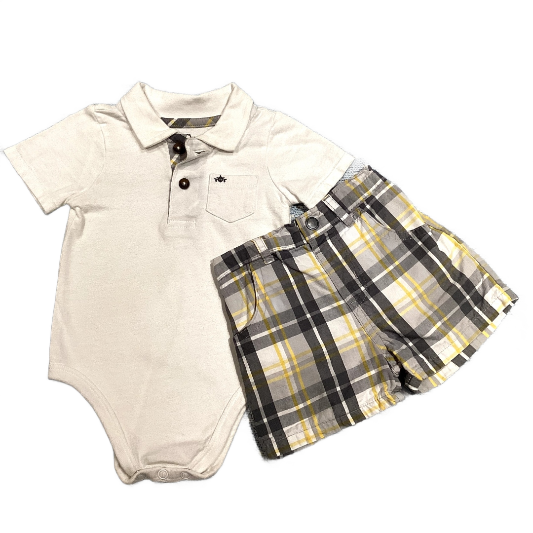 6-9 Boys Garanimals White Polo Onesie w/Matching Plaid Shorts
