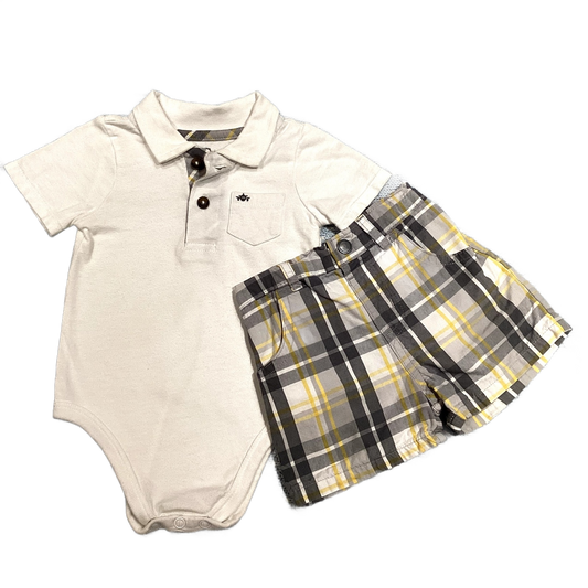 6-9 Boys Garanimals White Polo Onesie w/Matching Plaid Shorts
