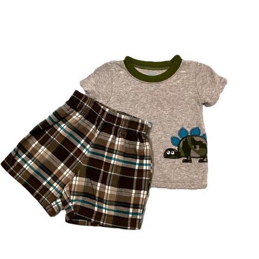 6-9 Boys Child of Mine Gray/Olive/Camo Dino w/Matching Shorts