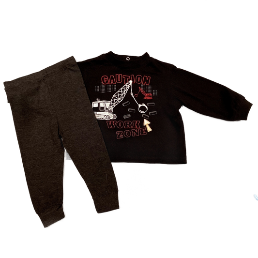 6-9 Boys Kids Headquarters Black Caution Workzone Long Sleeve, Cloud Island Charcoal Leggings