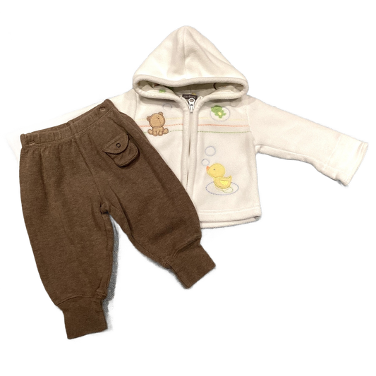 6-9 Boys Carter's Vintage White Fleece Jacket w/Teddy, Matching Brown Ribbed Pants