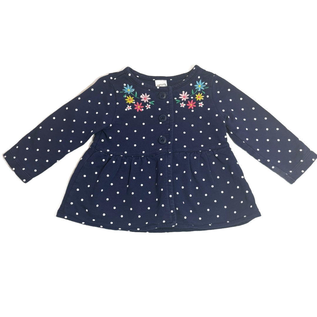 6-9 Girls Carter's Navy Polka Dot Jacket w/Flowers