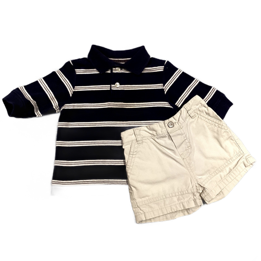 6-9 Boys The Children's Place Navy Striped Polo,Sonoma Khaki Shorts