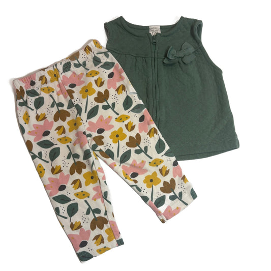 6-9 Girls Just One You Moss Green Quilted Vest w/Bow, Matching Leggings