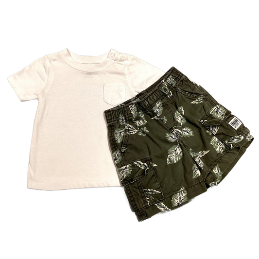 6-9 Boys Garanimals White Pocket Tshirt, Koala Kids Shorts w/Leaves