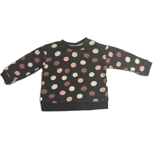 6-9 Girls H&M Charcoal Sweatshirt w/Multi Pink Polka Dots