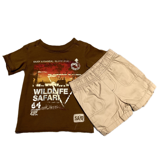 6-9 Boys Koala Kids Brown Wildlife Safari Tshirt, Carter's Khaki Shorts