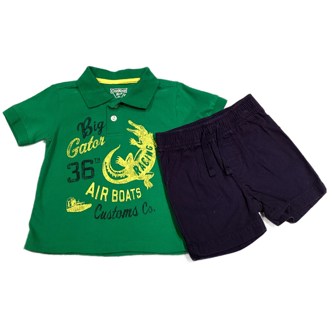 6-9 Boys Oshkosh Green Big Gator Racing Polo, Jumping Beans Twill Shorts