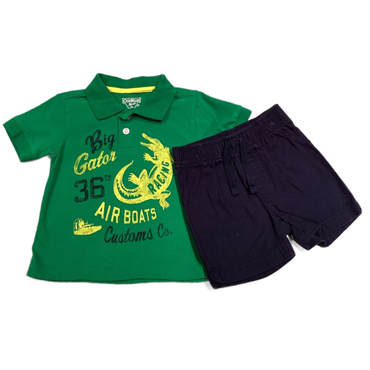 6-9 Boys Oshkosh Green Big Gator Racing Polo, Jumping Beans Twill Shorts