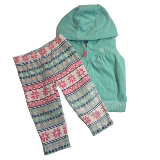 6-9 Girls Carter's Mint Fleece Vest, Matching Leggings
