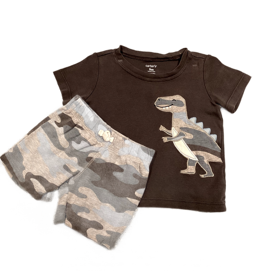 6-9 Boys Carter's Gray w/Blue Camo Dino Shirt, Matching Shorts