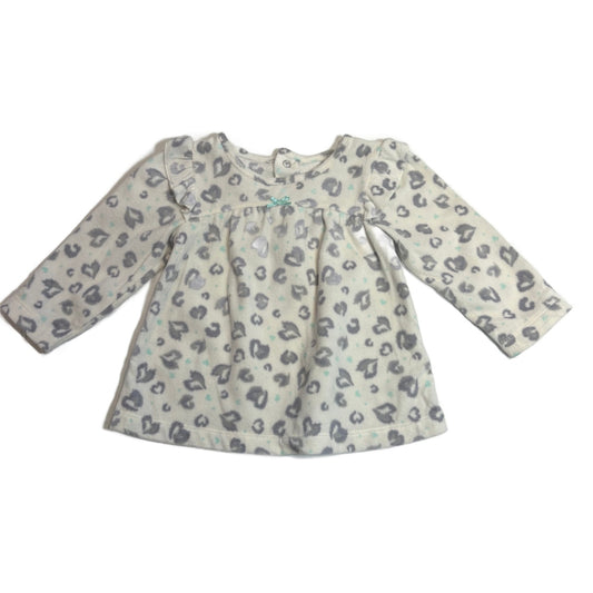 6-9 Girls Child of Mine Ivory Fleece Shirt w/Leopard Print Hearts