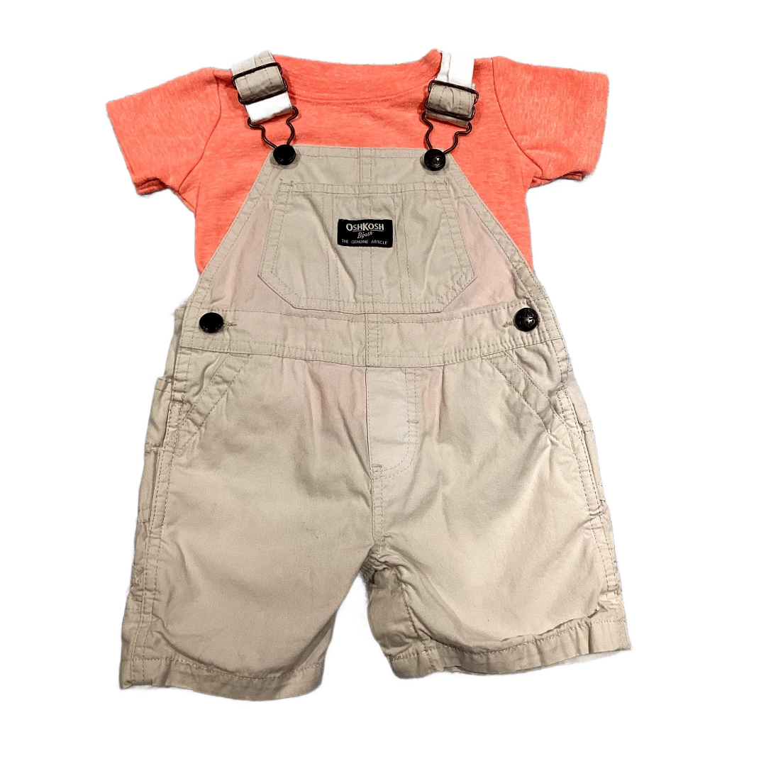 6-9 Boys Carter's Orange Tshirt, Oshkosh Khaki Overalls
