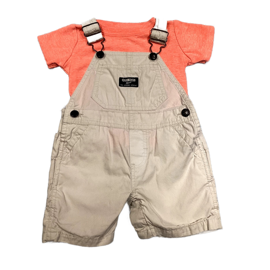 6-9 Boys Carter's Orange Tshirt, Oshkosh Khaki Overalls