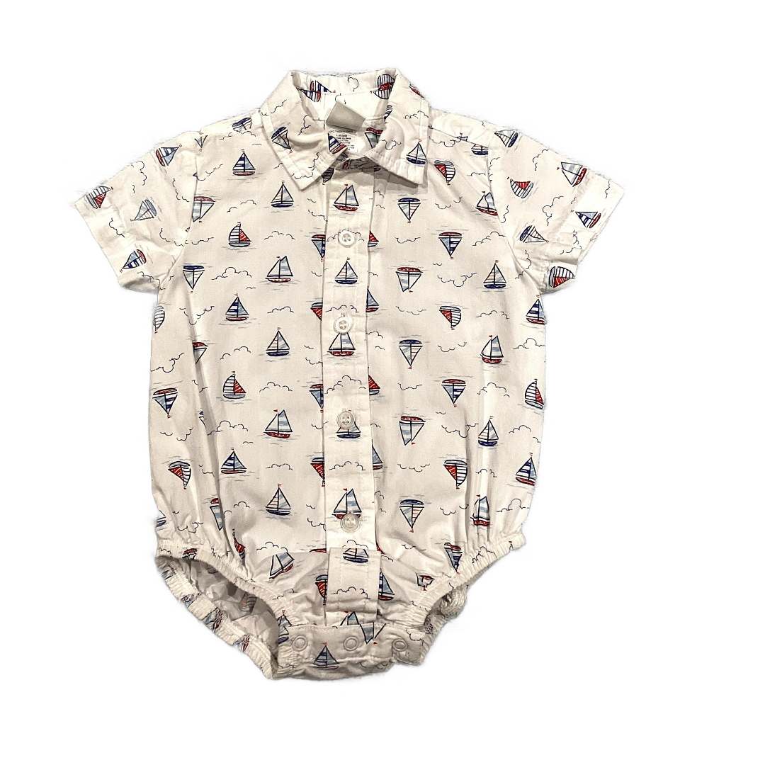 6-9 Boys Little Me White Button Down Onesie w/Sailboats