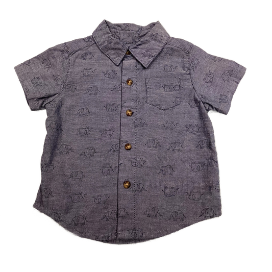 6-9 Boys Just One You Chambray Button Down Shirt w/Elephants
