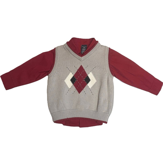 18-24 Boys Nautica Red Collared Button Down Shirt, Gymboree Gray Argyle Sweater Vest