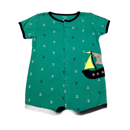 6-9 Boys Carter's Dark Aquamarine Romper w/Sailboat