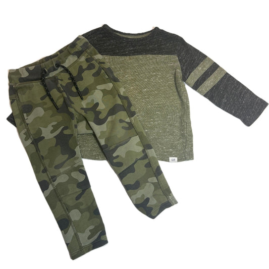 18-24 Boys Baby Gap Dark Gray/Olive Color Block Long Sleeve, Baby Gap Matching Camo Pants