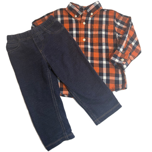 18-24 Boys Gymboree Orange/Navy Plaid Button Down, Carter's Jeggings