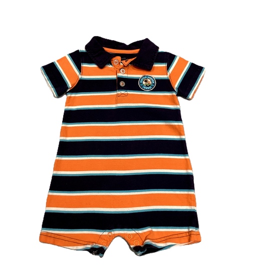 6-9 Boys Carter's Orange/Navy Stripe Collared Romper