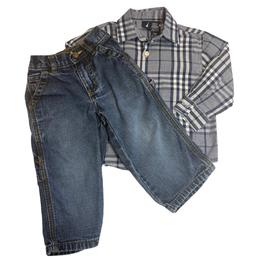 18-24 Boys Nautica Blue Plaid Button Down, Old Navy Jeans