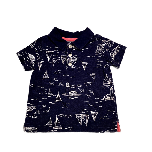 6-9 Boys Carter's Navy Polo Shirt w/Sailboats