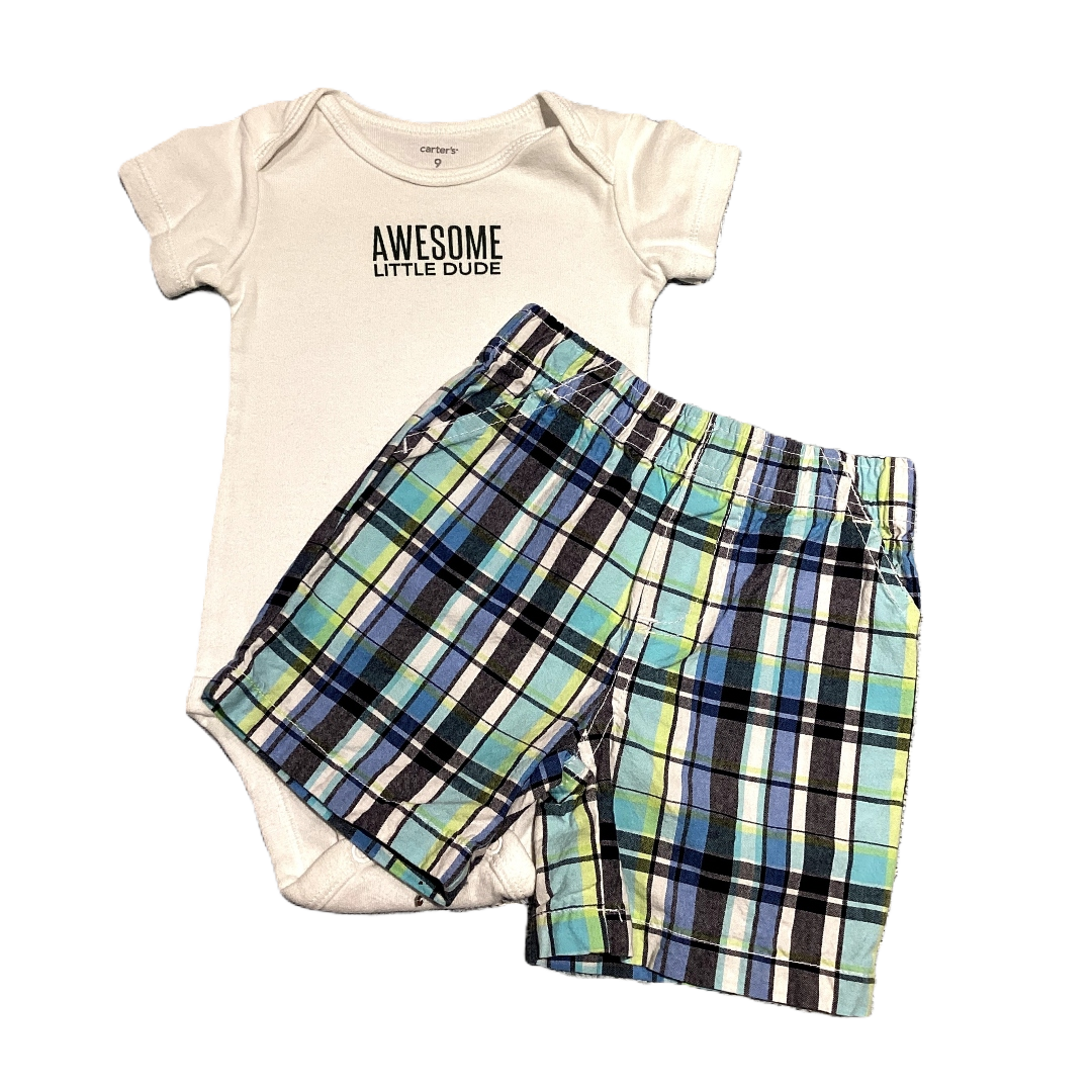6-9 Boys Carter's White Awesome Little Dude Onesie, Koala Kids Plaid Shorts