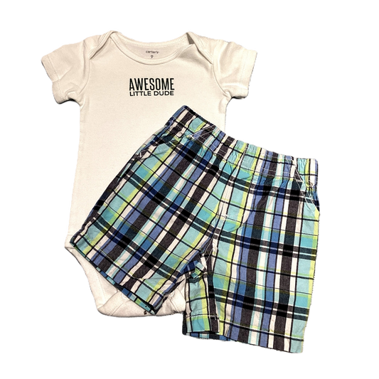 6-9 Boys Carter's White Awesome Little Dude Onesie, Koala Kids Plaid Shorts