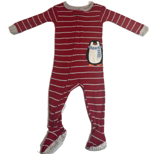 9-12 Boys Carter's Red and Gray Striped Penguin Sleeper