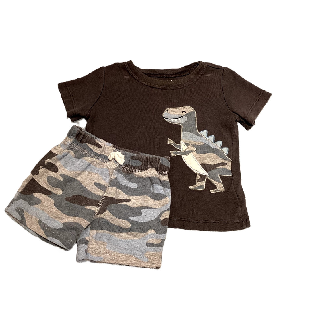 6-9 Boys Carter's Gray Dino Shirt w/Matching Camo Shorts