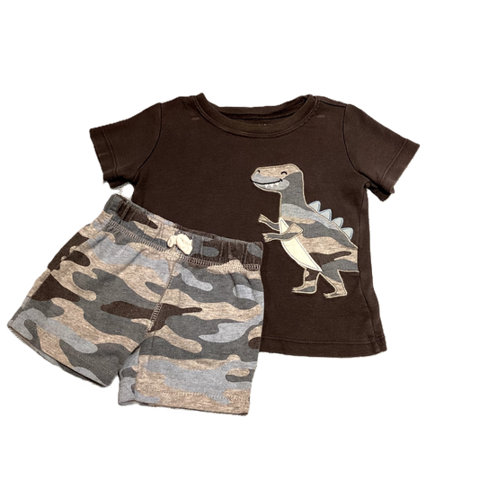 6-9 Boys Carter's Gray Dino Shirt w/Matching Camo Shorts